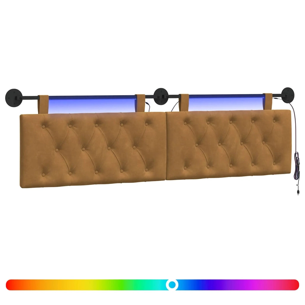 Testiera sospesa Con luce LED Marrone Velluto 3424701