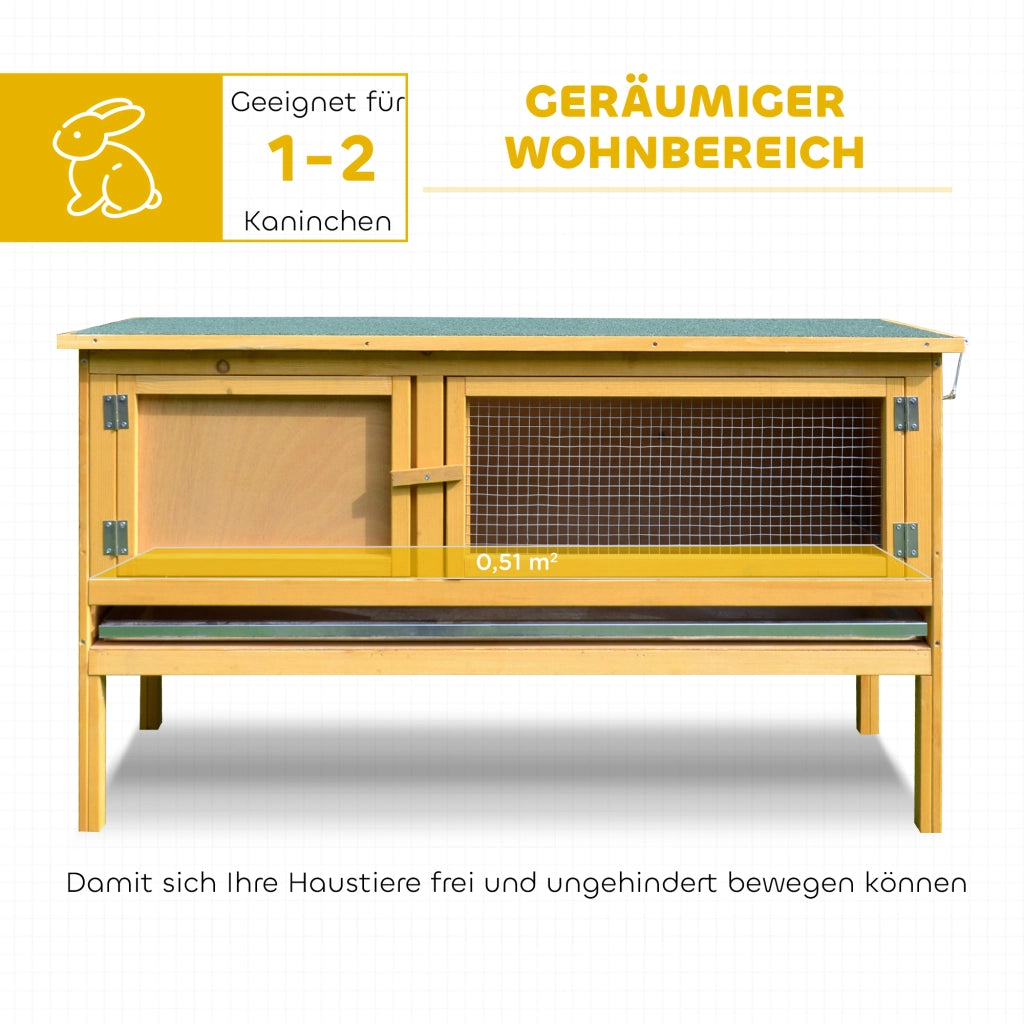 Gabbia per Conigli ¨C Minimal ¨C Legno con Tetto Aprile, 115x44.3x65 cm, Giallo Chiaro