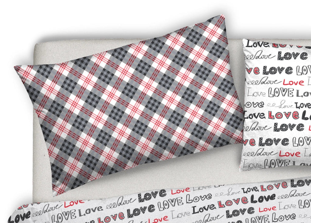 Copripiumino Sacco Piumone Pensieri Delicati 100% Cotone Disegno Love Love - Matrimoniale - Grigio