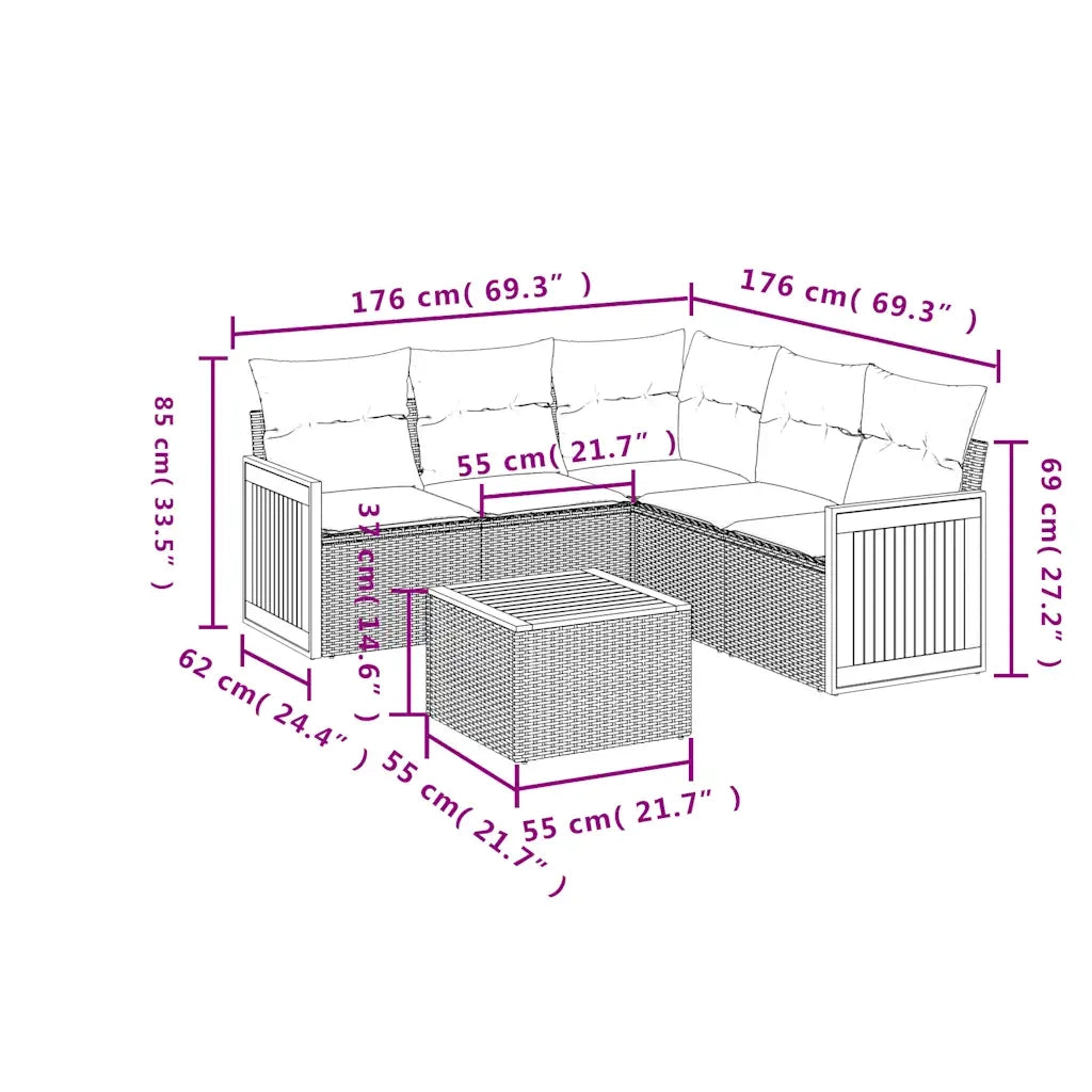 Set Divani da Giardino 6 pz con Cuscini Nero in Polyrattan 3227646