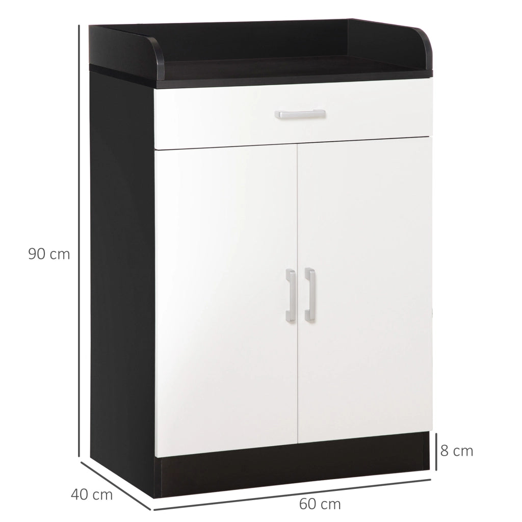 Mobiletto con Cassetto di Legno, con Ripiano Regolabile, Mobiletto da Cucina Salvaspazio, Soggiorno e Anticamera, in Legno MDF, 60x40x90cm, Bianco e Nero