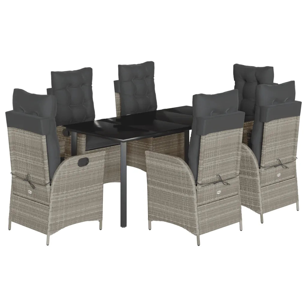Set da Pranzo da Giardino 7 pz Cuscini Polyrattan Grigio Chiaro