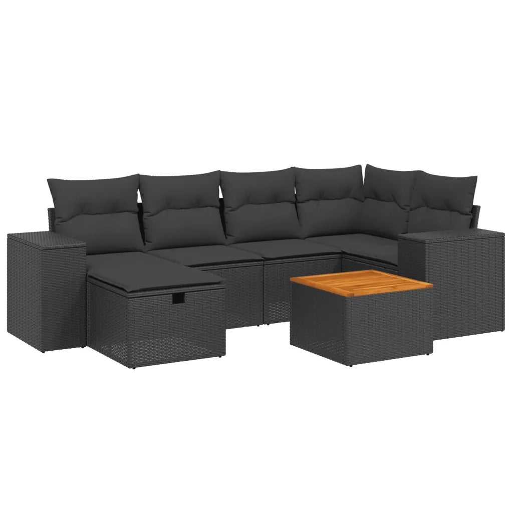 Set Divani da Giardino con Cuscini 7pz Nero Polyrattan