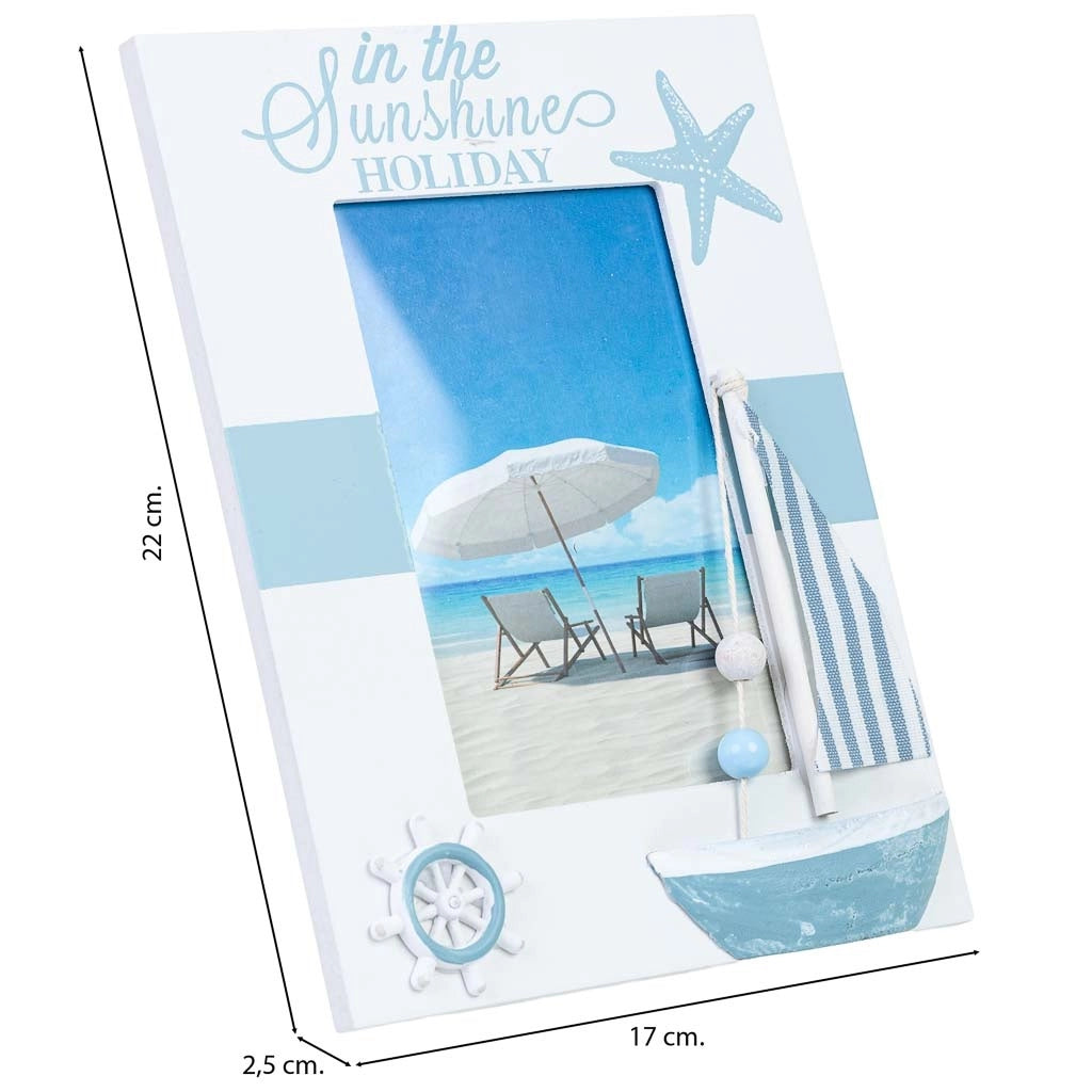 Cornice portafoto in legno blu, 17 x 2,5 x 22 cm