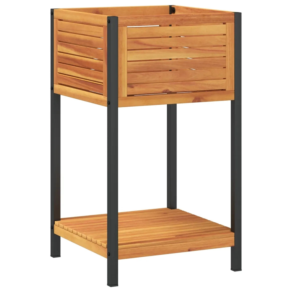 Fioriera con Ripiano-Vaso con Mensola 45x45x80 cm in Legno Acacia e Acciaio
