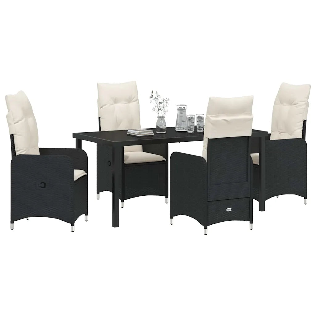 Set da Pranzo per Giardino con cuscino 5 pcs Nero polyrattan