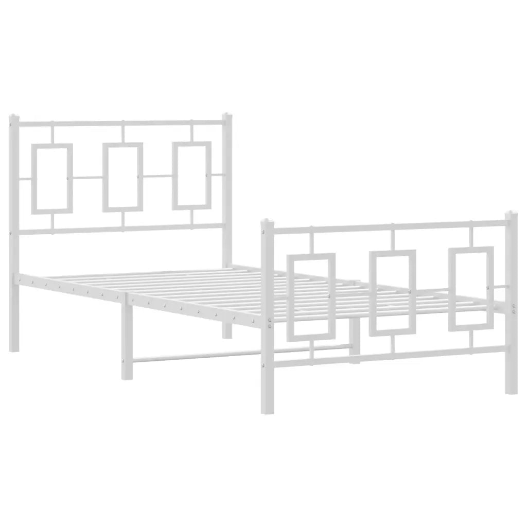 Letto singolo | Letto per adulti | Giroletto con Testiera e Pediera Metallo Bianco 90x200 cm