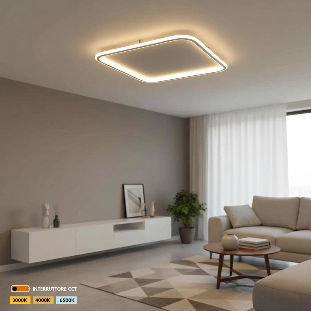 Plafoniera moderna quadrata LED 50W interruttore CCT luce indiretta soffitto bagno cucina ufficio 4000lm 50cm