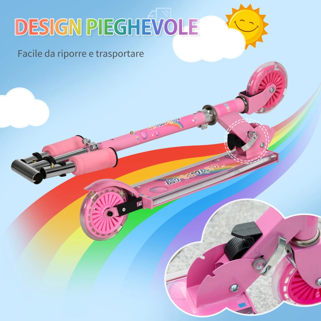 Monopattino pieghevole bambini 3-7 anni ¨C Xylo ¨C rosa 2 ruote altezza regolabile 67x30x63-76 cm