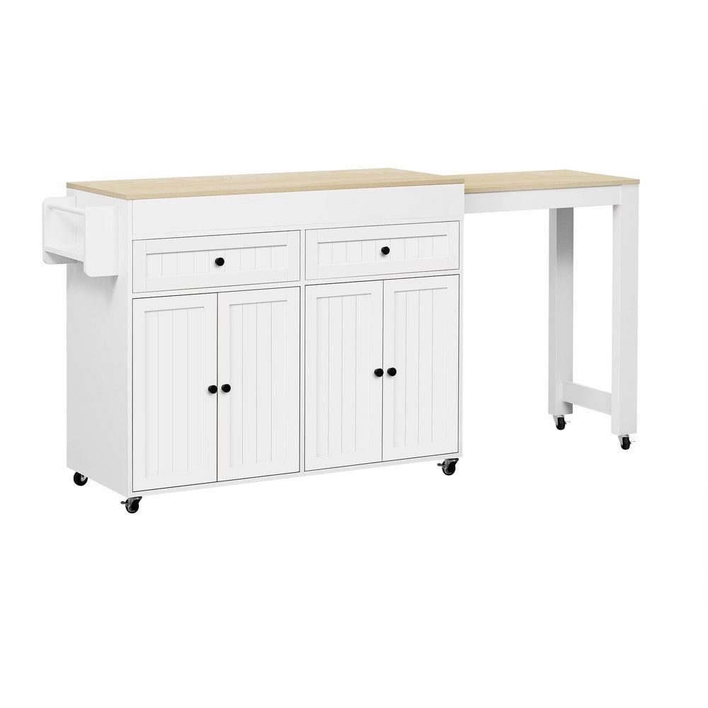 Isola Cucina su Ruote Allungabile con Piano e Cassetti ¨C Xylo ¨C Bianco/Naturale