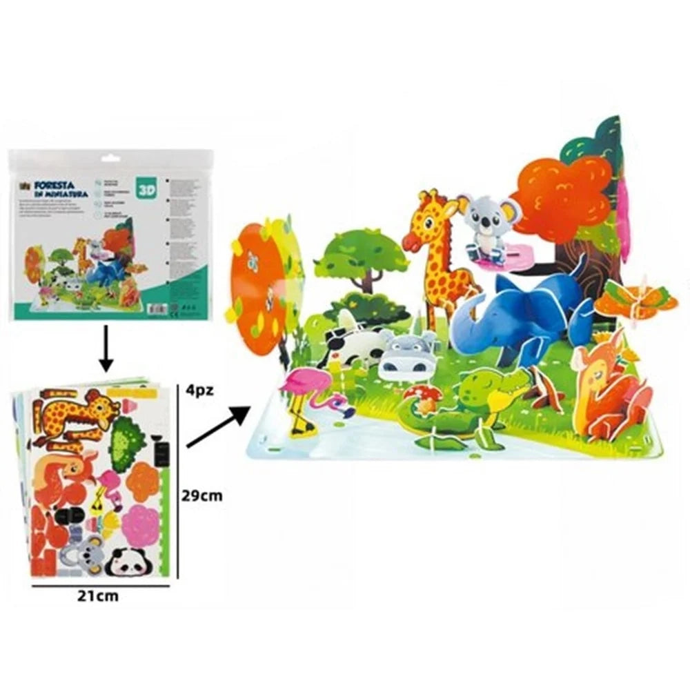 Trade Shop - Kit Puzzle 3d Foresta Paradiso Animali In Miniatura Per Bambini Costruzione Fai Da Te 32407 -