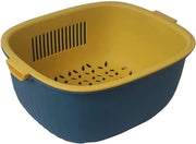 Zeef-afvoermand 2 in 1, set di raccordo, PP, BPA libero, doppia parete, rimovibile, per la lavatura di verdure e frutta (ectangular, blu)