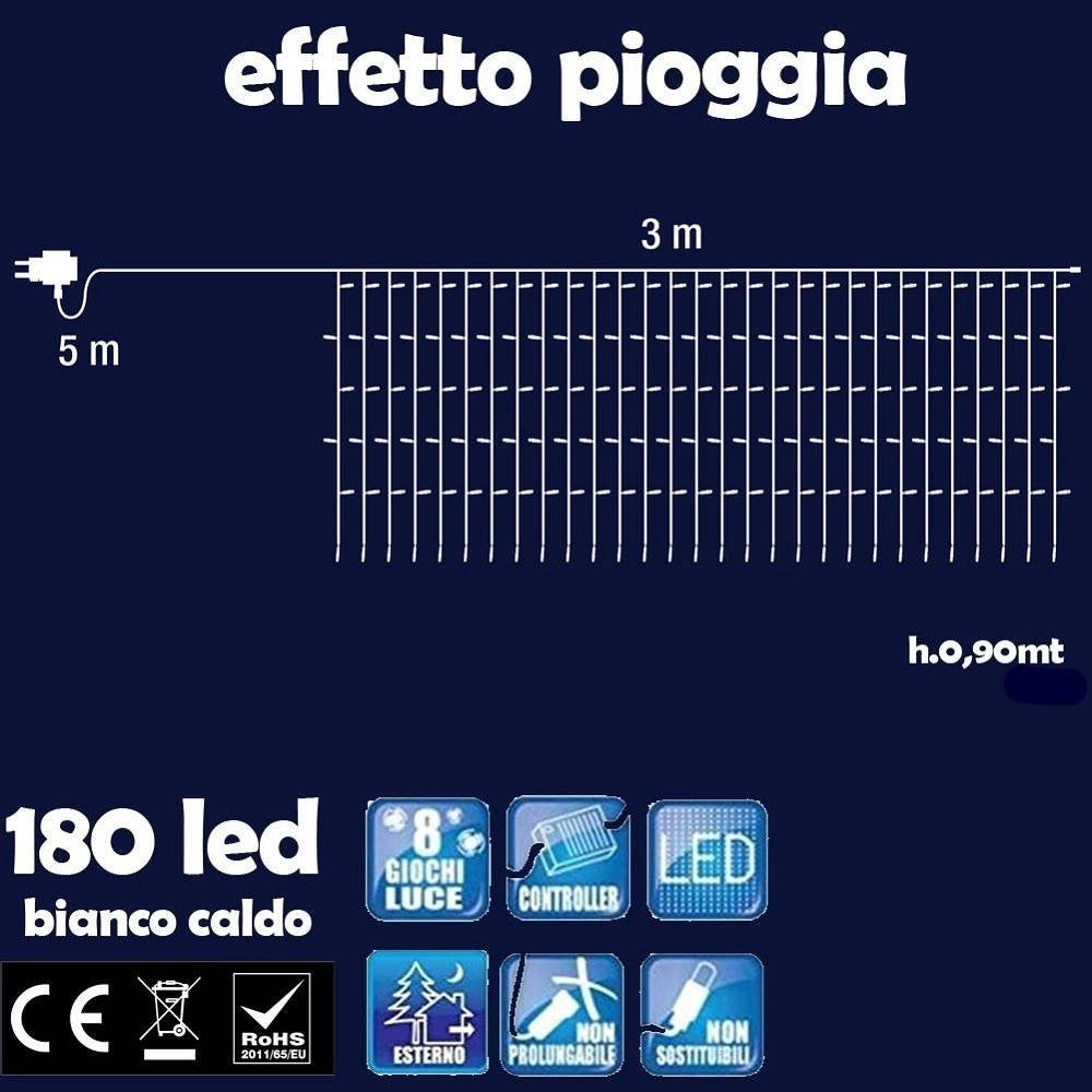 Trade Shop - Tenda Luminosa Natalizia 180 Led Luce Bianco Caldo 3 Metri Per Esterno -