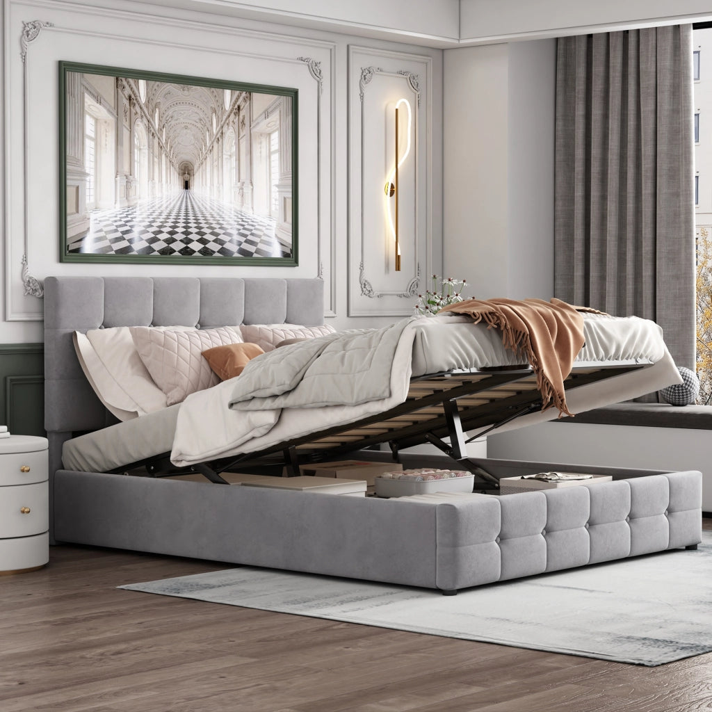 letto imbottito velluto grigio 140 x 200 cm