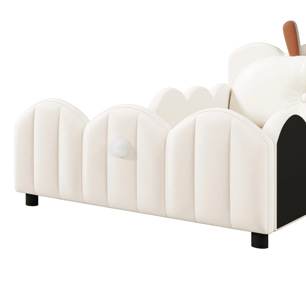 Letto imbottito 90x200 cm beige con cuscino testiera a forma di coniglio