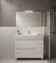 Mobile Bagno FENRIR Già Montato 2 cassetti e porta con piedini, lavabo e specchio Bianco nordico 60x45 cm