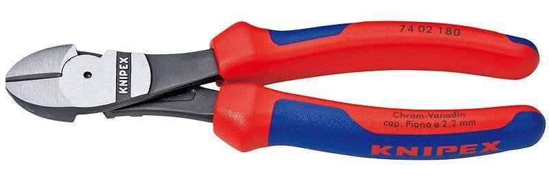 KNIPEX 74 02 200 Tronchese Laterale Acciaio al Cromo-Vanadio Forgiato Lunghezza 200 mm Manici Bicomponenti colore Rosso-Blu