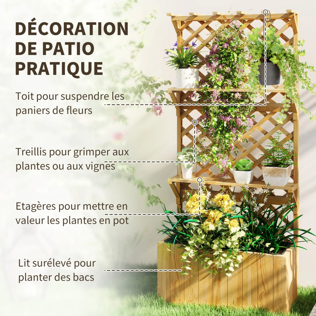 Fioriera con traliccio e tettoia - Xylo - Legno naturale con drenaggio