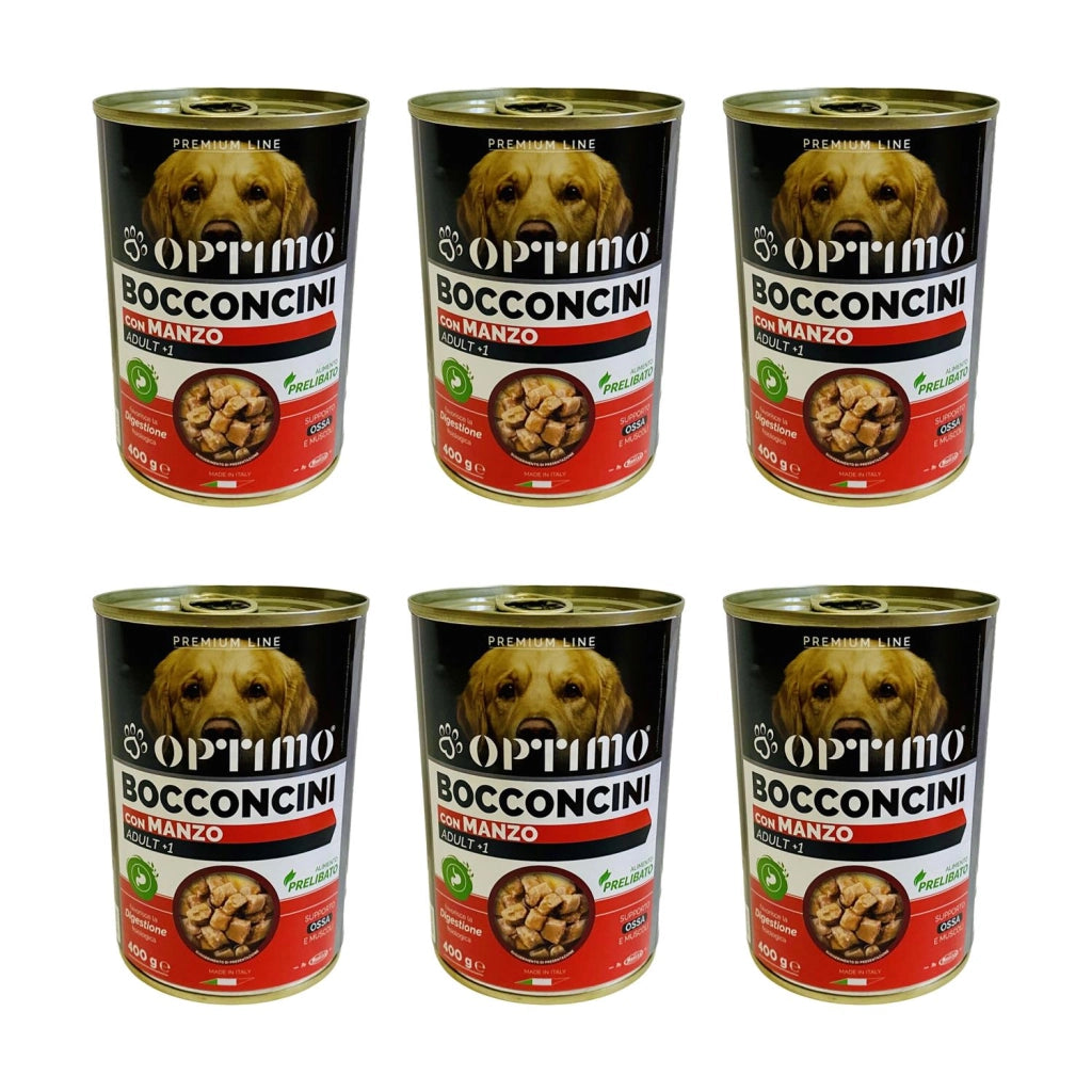 KIT SET 6 PZ OPTIMO BOCCONCINI PER CANE AL GUSTO MANZO DA 400 GR