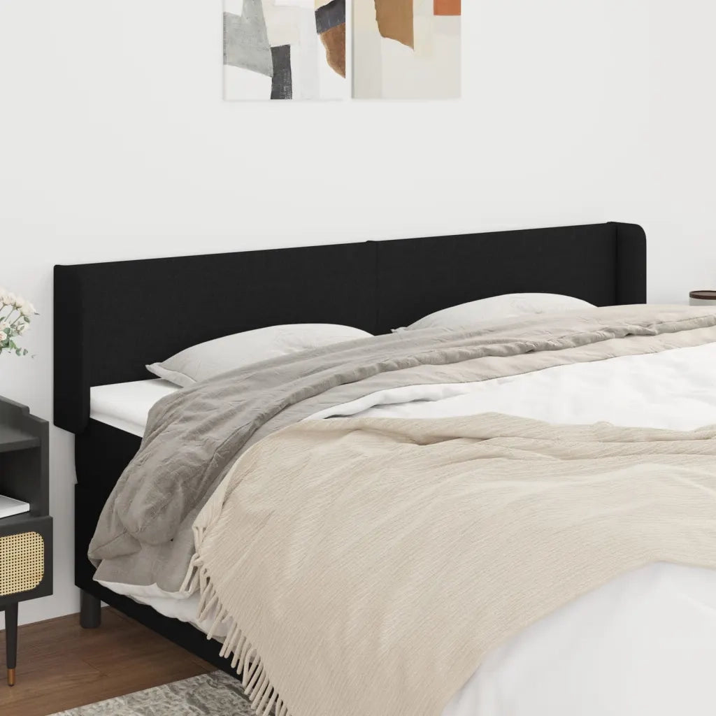 Testiera | Testata ad Orecchio Nera 163x16x78/88 cm in Tessuto