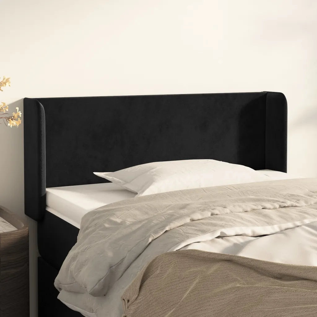 Testiera | Testata ad Orecchio Nera 103x16x78/88 cm in Velluto