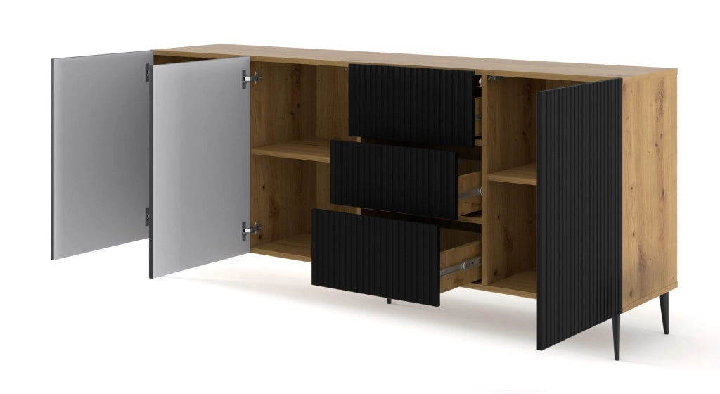 MOBILE RAVENNA B MOBILE IN MDF RIVESTITO IN LEGNO 3D3S 200 ROVERE ARTIGIANALE NERO OPACO GAMBE NERE