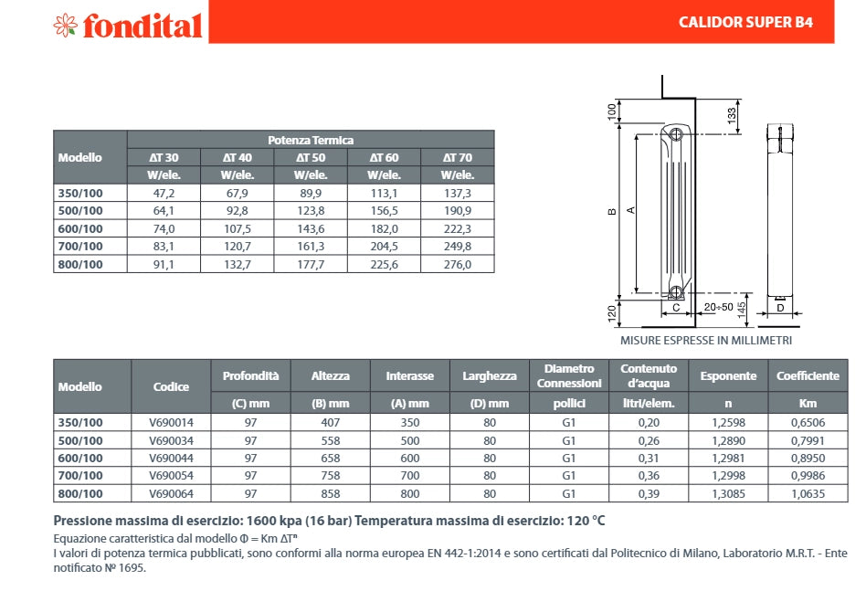 RADIATORE IN ALLUMINIO CALIDOR SUPER B4  H600 Elementi 14