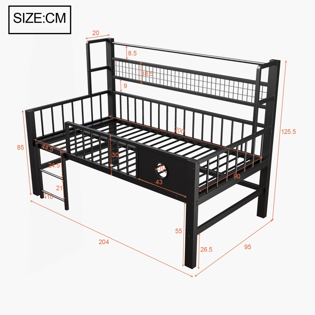 Letto basso per bambini 90*200cm struttura metallica scomparti di stoccaggio per bambini e adolescenti
