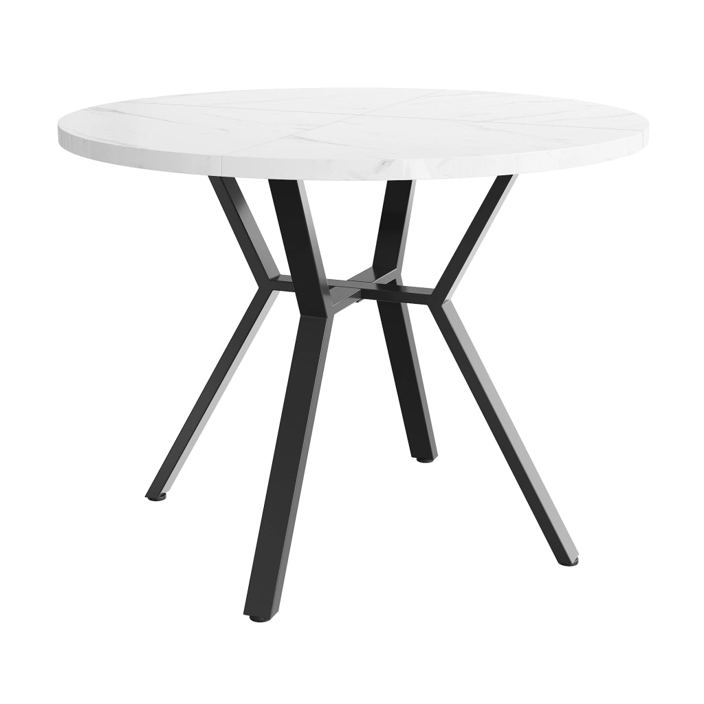 Tavolo da pranzo rotondo in marmo, moderno e semplice (diametro 1 m), tavolino da caff¨¨ nero a forma di X con supporto in metallo, stabile e resistent