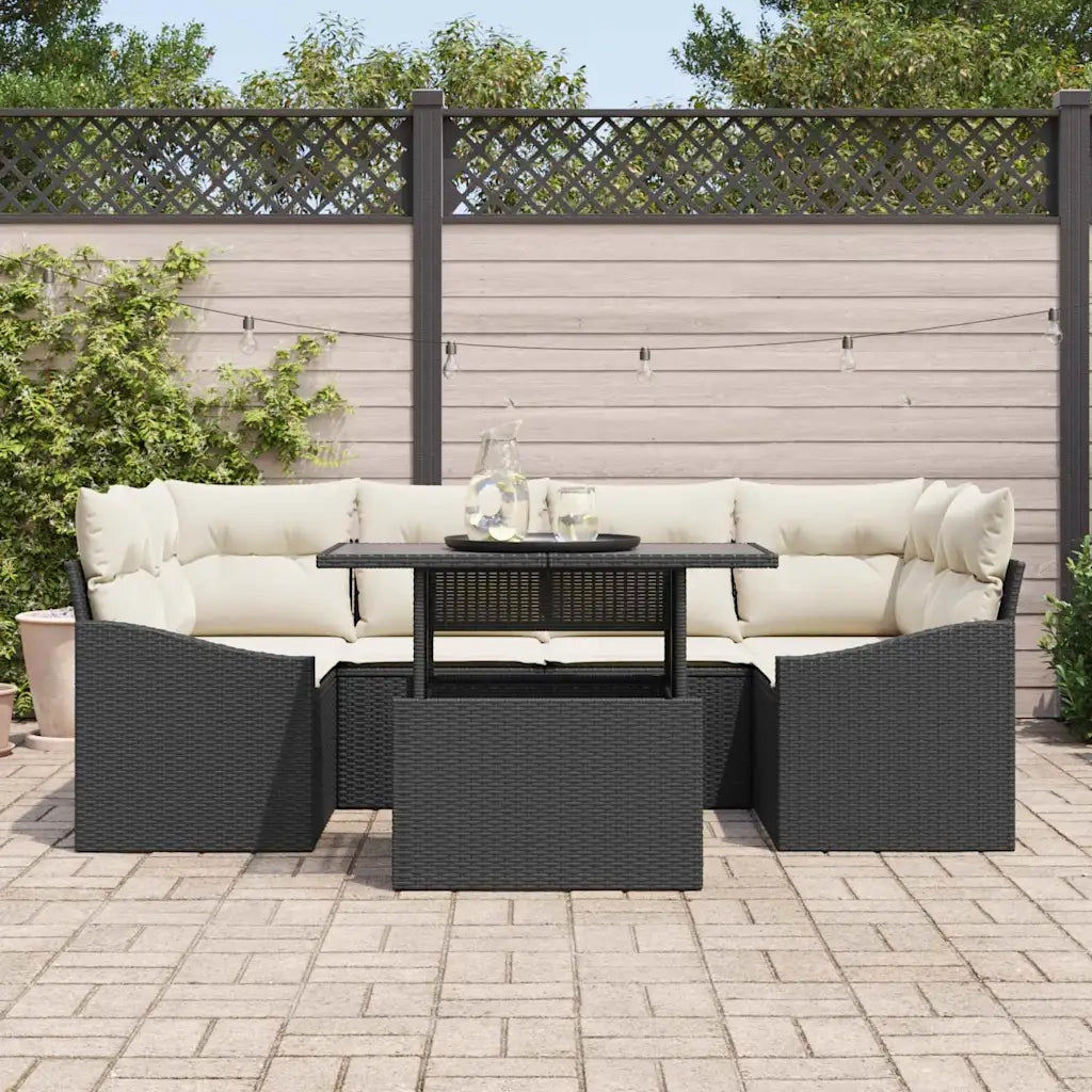Set Divano da Giardino 7 pcs Nero e crema polyrattan 3348933