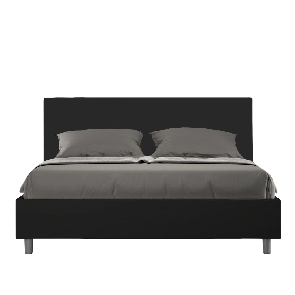 BS COM Letto matrimoniale con rete imbottito 160x190 similpelle nero