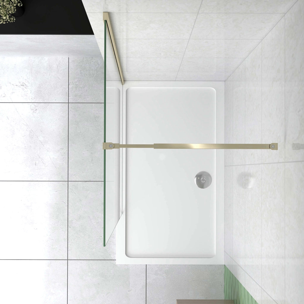 Box Doccia Walk In 85x200 cm Parete Fissa Vetro 8 mm Trasparente Anticalcare Oro Spazzolato con Barra Stabilizzatrice 73-120 cm