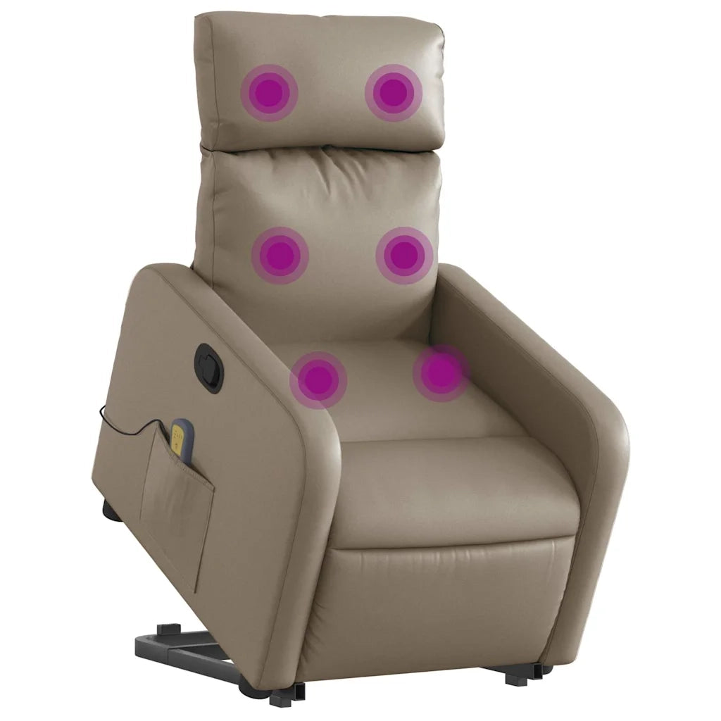 Divano Sedia-Poltrona Alzapersone Massaggi Reclinabile Cappuccino Similpelle 256008