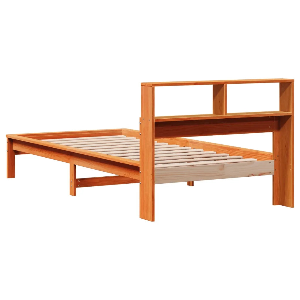 Letto Libreria senza Materasso-Struttura Letto con contenitore Marrone Cera 100x200 cm in Pino 958714