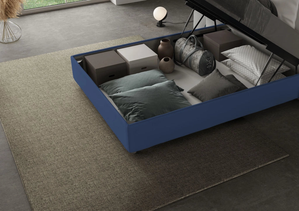 BS COM Letto una piazza e mezza contenitore imbottito 120x190 similpelle blu