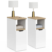 IDMarket - Set di 2 comodini stretti a 1 anta ANOUK con nicchia bianca e legno