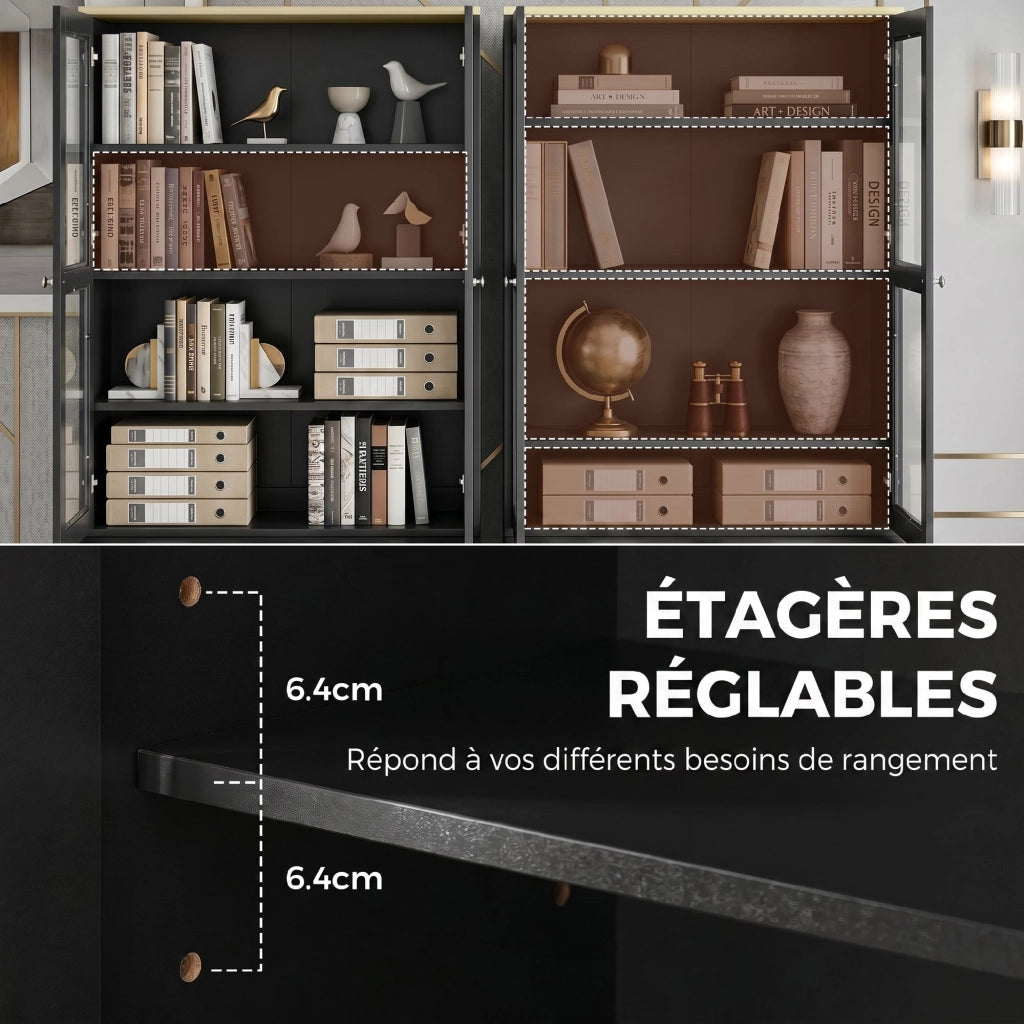 Libreria vetrina con 6 ripiani e 4 ante ¨C Minimal ¨C nero
