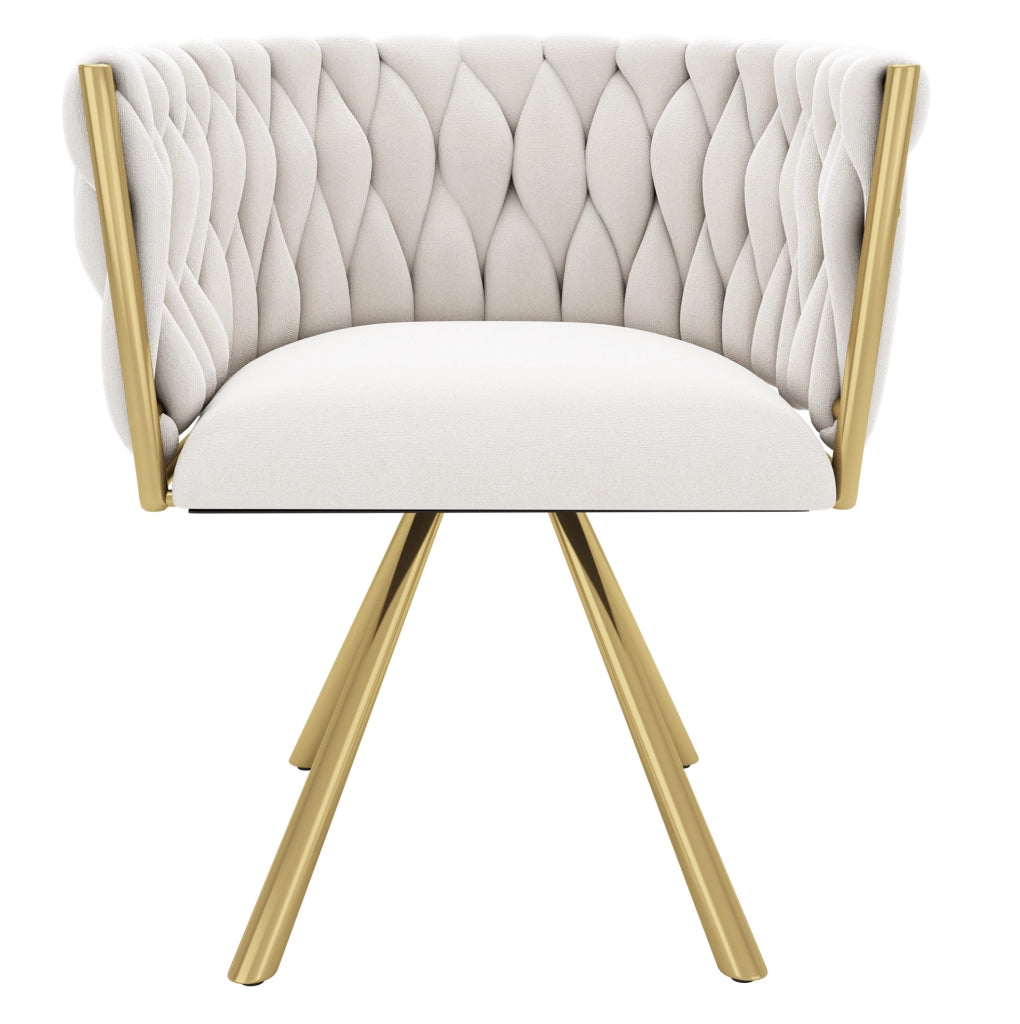 Set di 4 sedie girevoli con rotazione a 360°; rivestimento in velluto beige e oro
