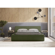 Letto contenitore VELORA – Olive bouclé – 180x200 cm – Tessuto velluto morbido – Rete sollevabile – Contenitore integrato