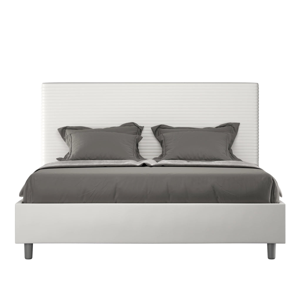 BS COM Letto matrimoniale francese con rete imbottito 140x200 similpelle bianco