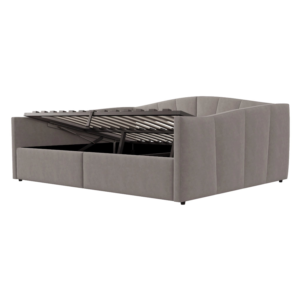LETTO SOFA 140x200 cm con contenitore idraulico, velluto grigio