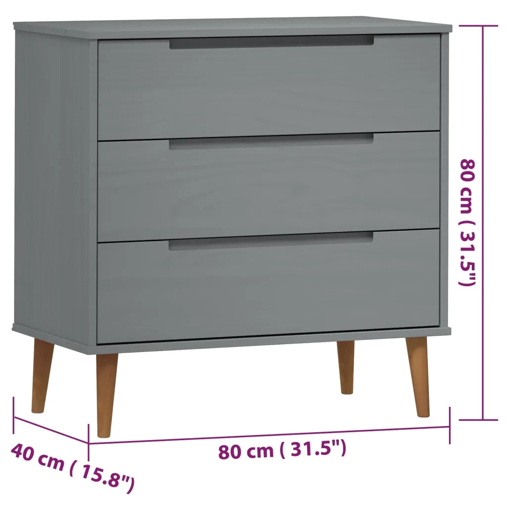 Cassettiera MOLDE Grigia 80x40x80 cm in Legno Massello di Pino CFW6593699