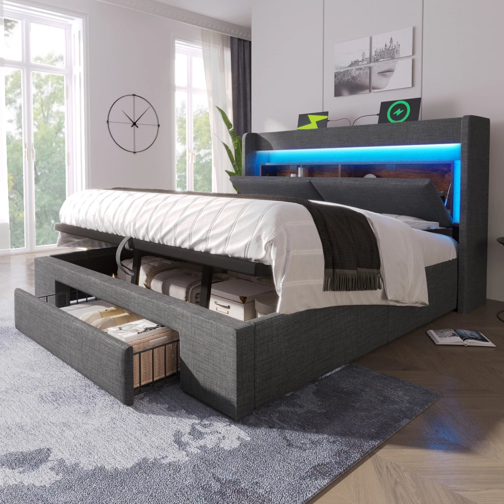 letto imbottito lino grigio 140x200 cm