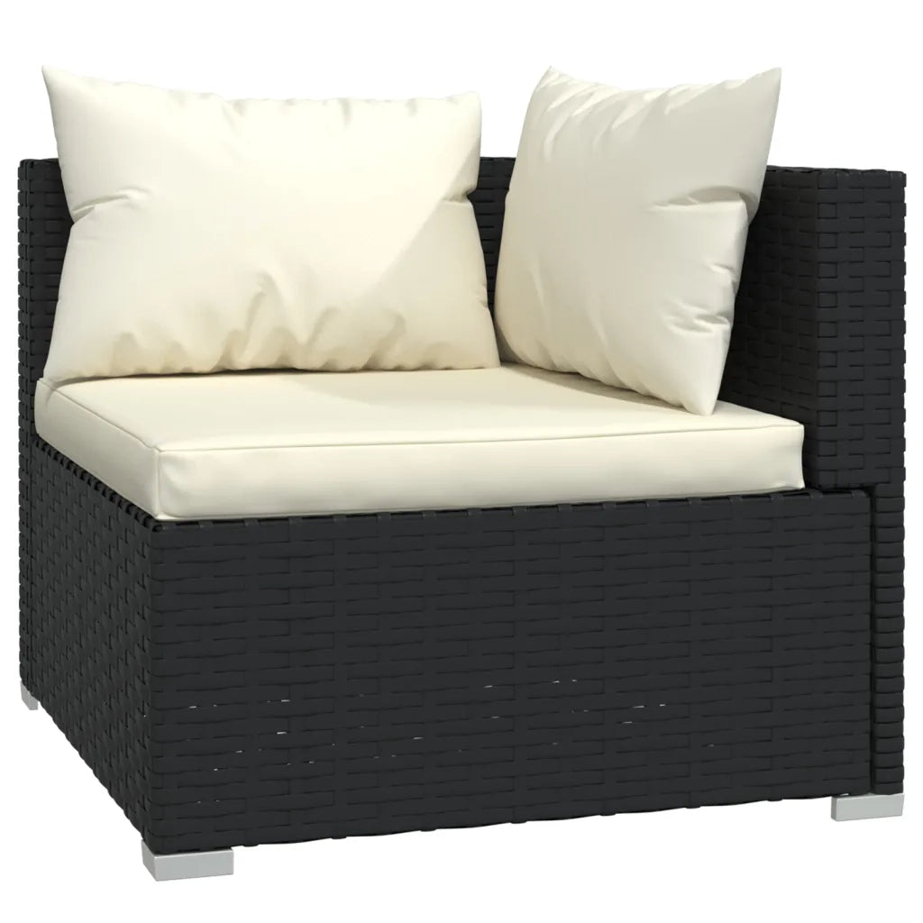 Divano a 3 Posti con Cuscini-Sofa 3 Posti con Cuscini Nero in Polyrattan
