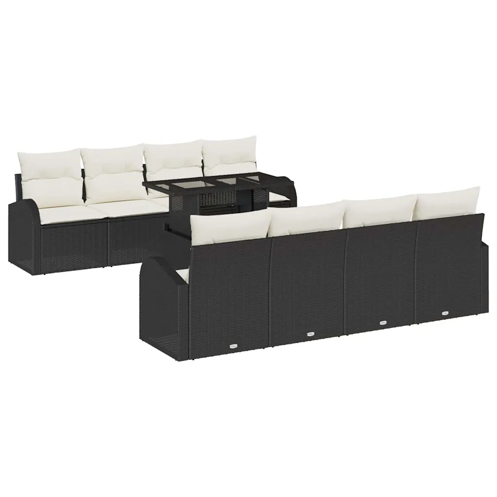 Set Divano da Giardino con cuscino 7 pcs Nero Poly Rattan