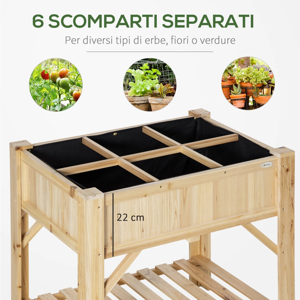 Letto Rialzato da Giardino ¨C Xylo ¨C Legno di Abete con 6 Scomparti, 78.5x58x81cm