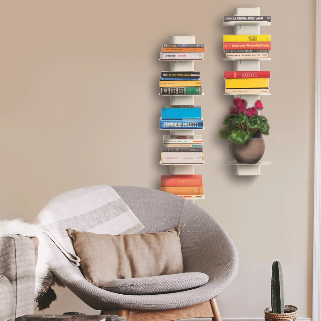 ALUBOX DEMETRA Libreria Da Parete In Alluminio E Lamiera Zincata 83,5X23X21 Cm Libreria Sospesa 6,6 Kg Con 5 Mensole Libri 17x23 Cm Libreria Salvaspazio Con Inserti A L E Attrezzatura COLORE: BIANCA