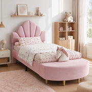 DESMIU Letto singolo 90 × 200 cm con panca coordinata, testiera in velluto, senza materasso, rosa