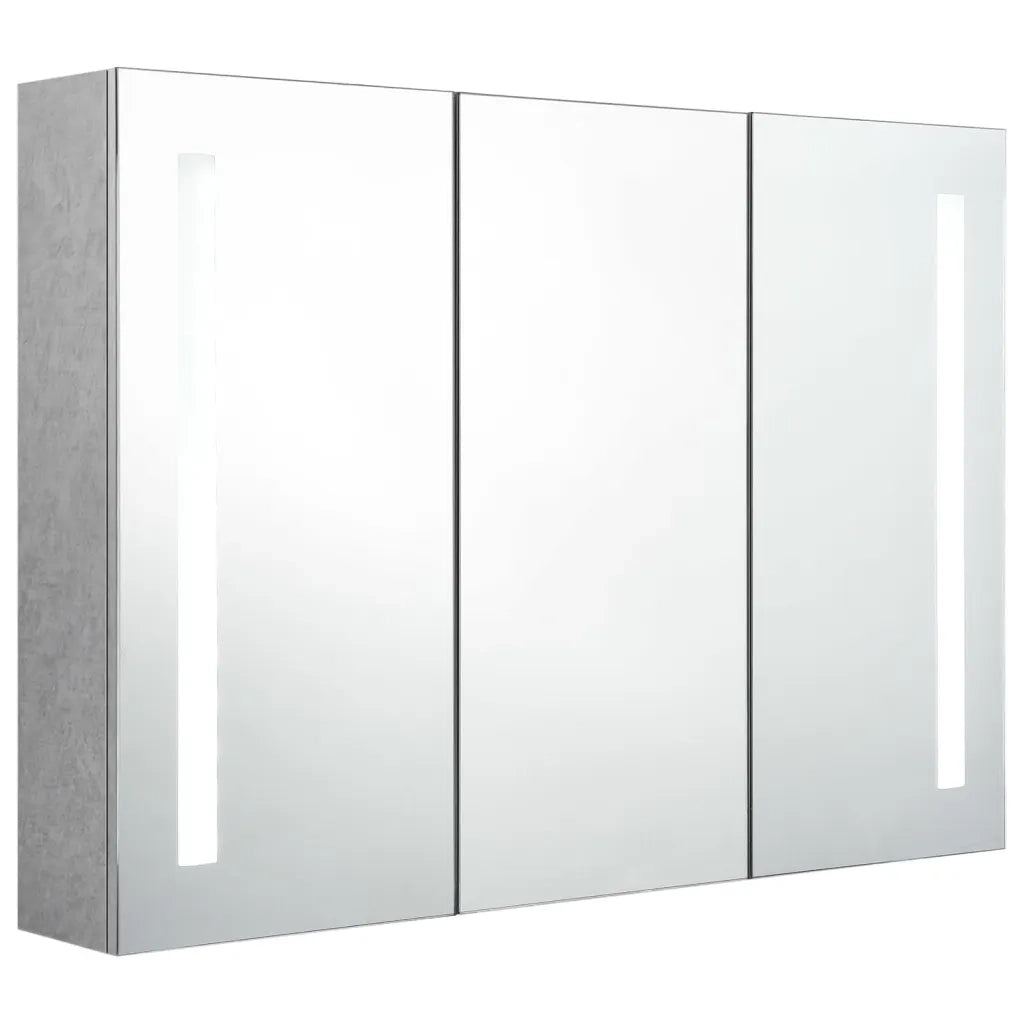 Armadietto Bagno con Specchio e LED Grigio Cemento 89x14x62 cm 326525