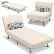 Poltrona Letto Singolo 75x73x73 cm Reclinabile 5 Posizioni in Ferro e Tessuto Crema